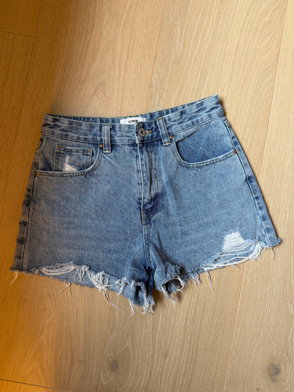 Cotton On High Rise Mom Light Wash Denim Cutoff Shorts